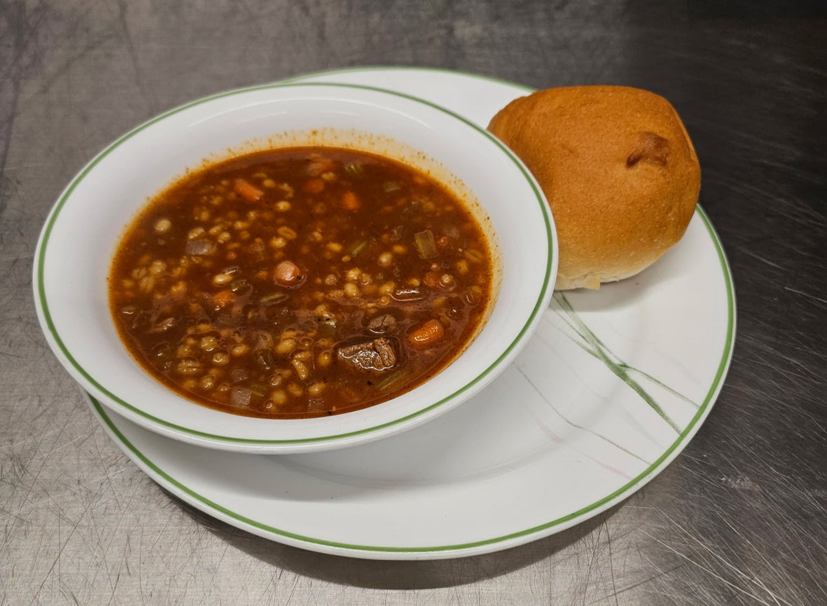 Beef Barley Soup & Hard Roll