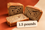 Walnut potica in a diagonal terracotta and cream composition with a large 1.5 pounds text box in the foreground